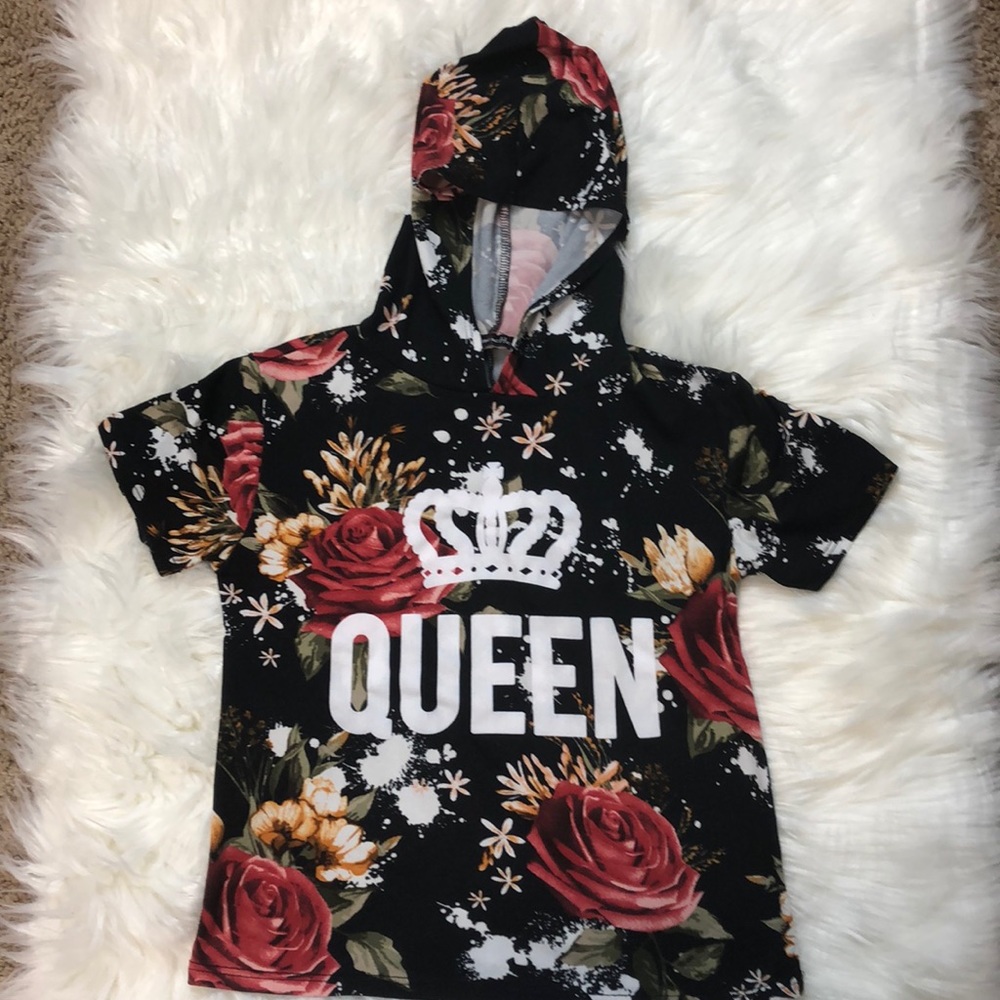 Minette- Flower Print Crop Top Hoodie-S